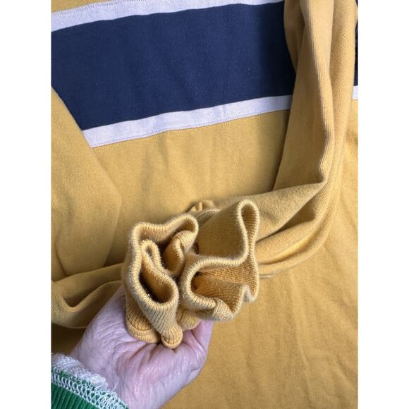 Vtg Y2K Rugby Shirt Mens XXL Yellow Navy Stripe Preppy Cotton Classic Pullover - Picture 9 of 16